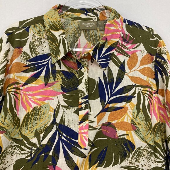 Naturals d&co. size XL Tropical Leaf Print Linen Blend Popover Blouse Vacation - Picture 3 of 11